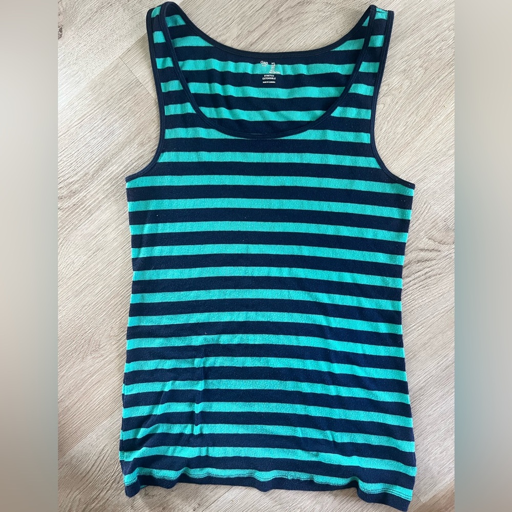 GAP Ribbed Striped Top in Black and Teal